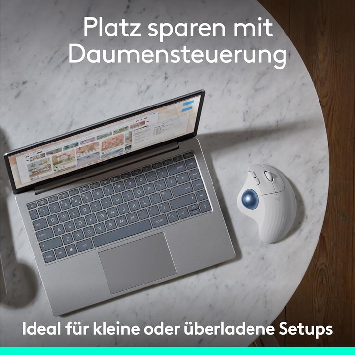 Logitech Ergo M575S kabellose Trackball-Maus, kabellose ergonomische Maus mit Bluetooth und verschlü