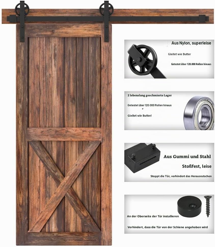 WINSOON 300cm Einzelschiebetür Industrie Schiebetür Schiene Schiebetürbeschlag Set Roller Kit Garage