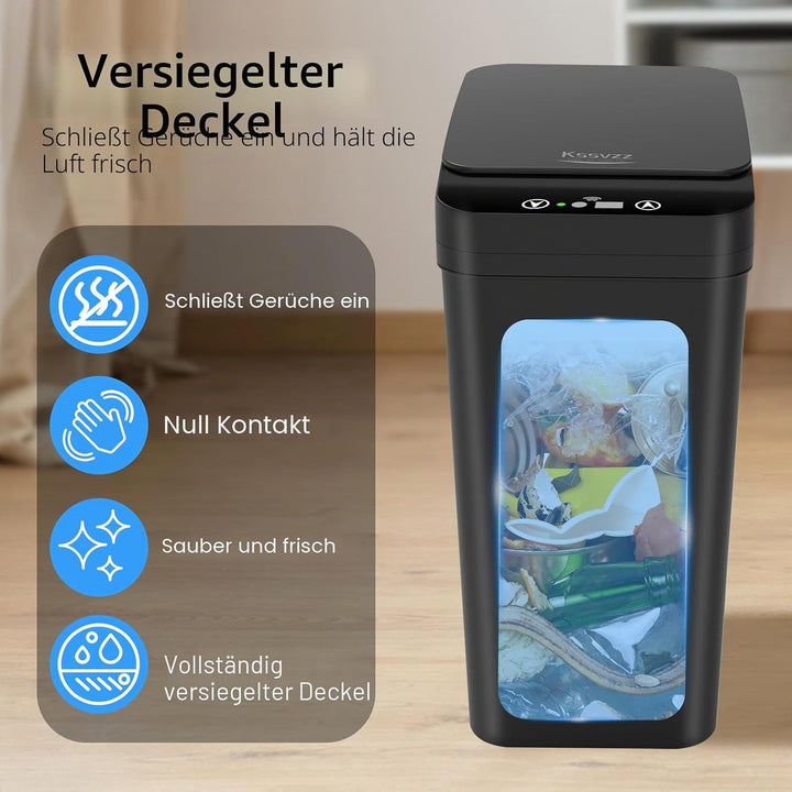 3er Set Mülleimer Bad mit Sensor, 10L Elektrischer Mülleimer mit Deckel, Automatischer Mülleimer für