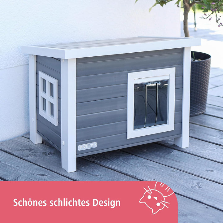Kerbl ECO-Katzenhaus „Eli“, ECO-Recyclingmaterial, 60% Kunststoff / 40% Holz, Aufklappbares Dach, We
