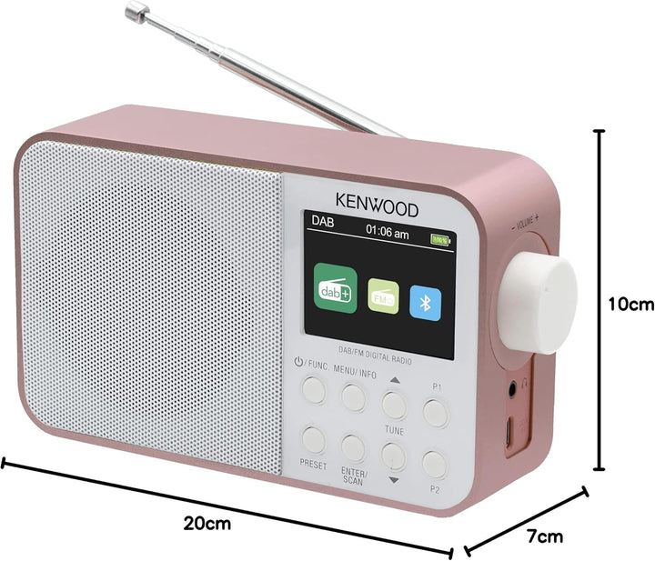 Kenwood CR-M30DAB-R - Tragbares DAB+ Radio mit Bluetooth, integriertem Akku & 6,1cm Farbdisplay, Ros