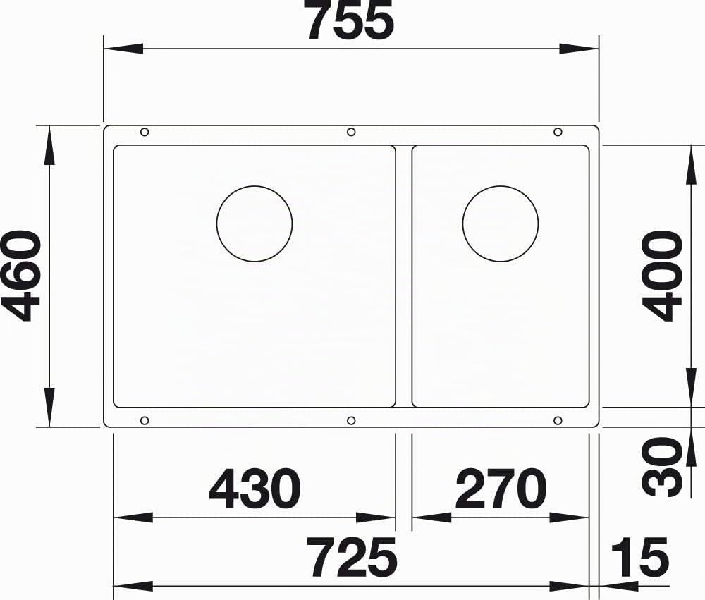 BLANCO SUBLINE 430/270-U | SILGRANIT weiss | Einbauart: Unterbau | Hauptbecken links | ohne Ablauffe