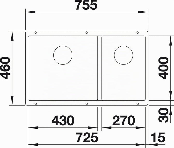 BLANCO SUBLINE 430/270-U | SILGRANIT weiss | Einbauart: Unterbau | Hauptbecken links | ohne Ablauffe