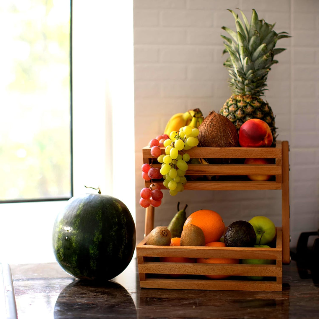 B4K Obstkorb aus Buchenholz | Grösse 24x32x29 cm | Früchtekorb | Servierkorb | Verkaufsständer | Obs