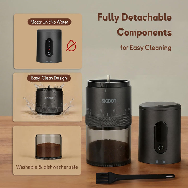 SIGBOT Elektrische Kaffeemühle mit Kegelmahlwerk – 38 Externe Mahlstufen, Konische Keramikmahlwerke