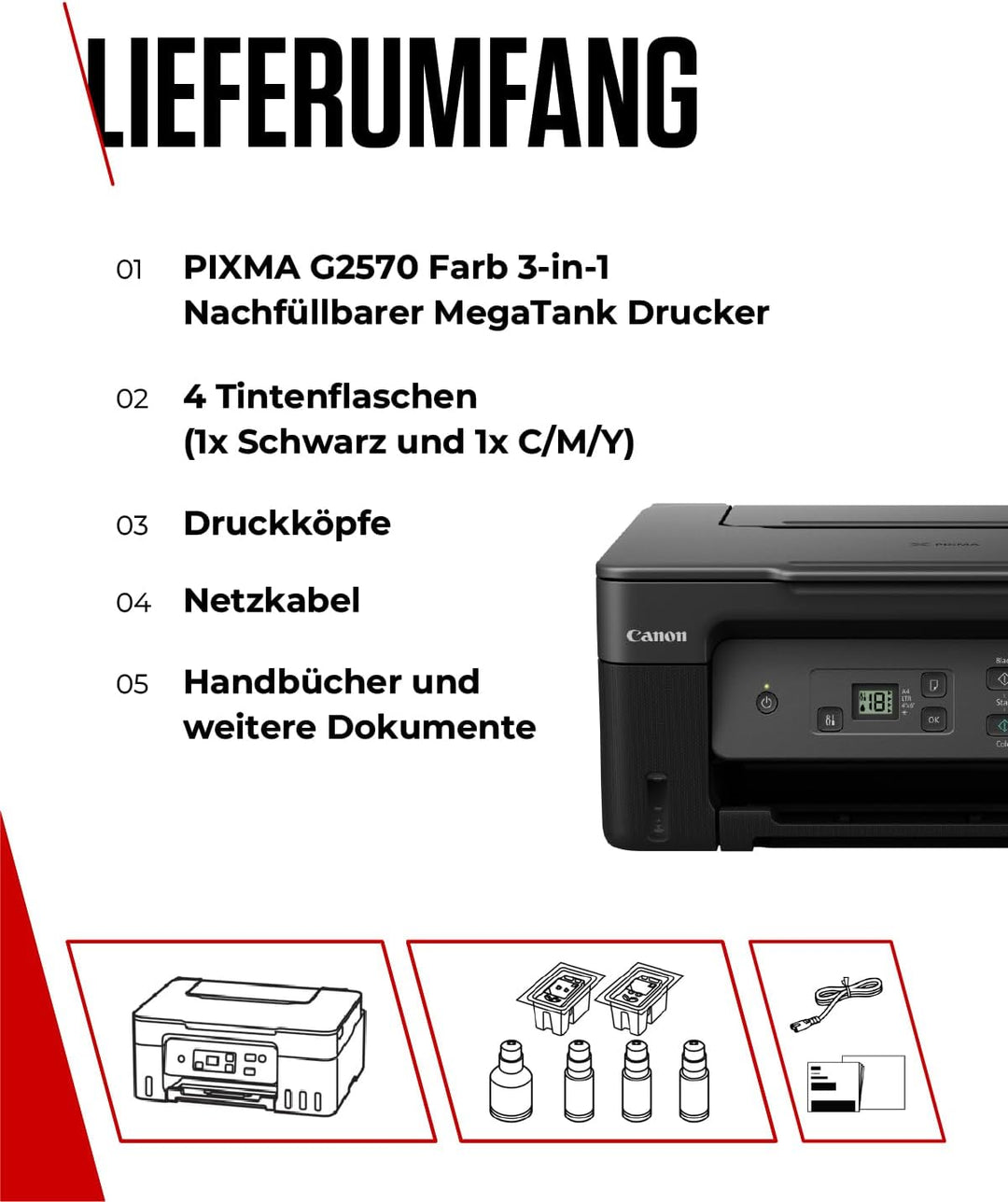 Canon PIXMA G2570 MegaTank 3in1 Multifunktionsgerät Grosse nachfüllbare Tintenbehälter DIN A4 (Scann