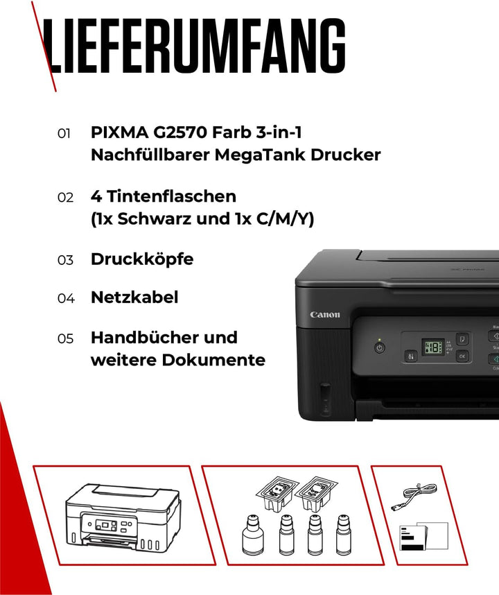 Canon PIXMA G2570 MegaTank 3in1 Multifunktionsgerät Grosse nachfüllbare Tintenbehälter DIN A4 (Scann