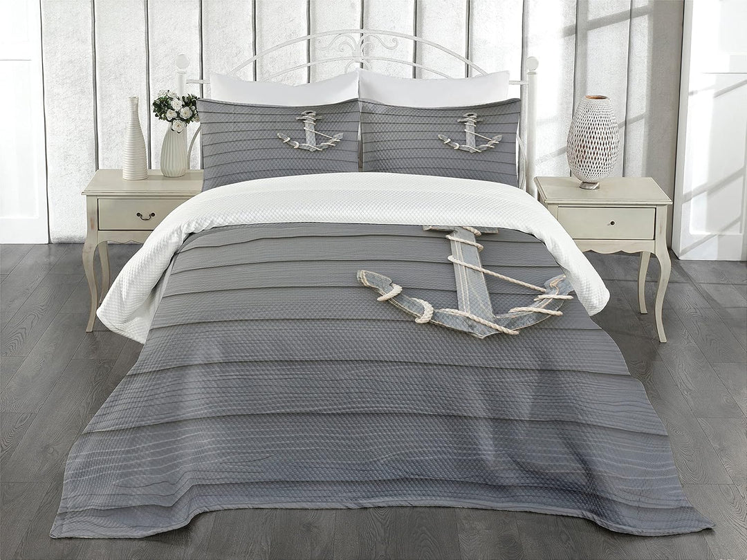 ABAKUHAUS Anker Tagesdecke Set, Antike Wand Navy Natur, Set mit Kissenbezügen Maschienenwaschbar, fü