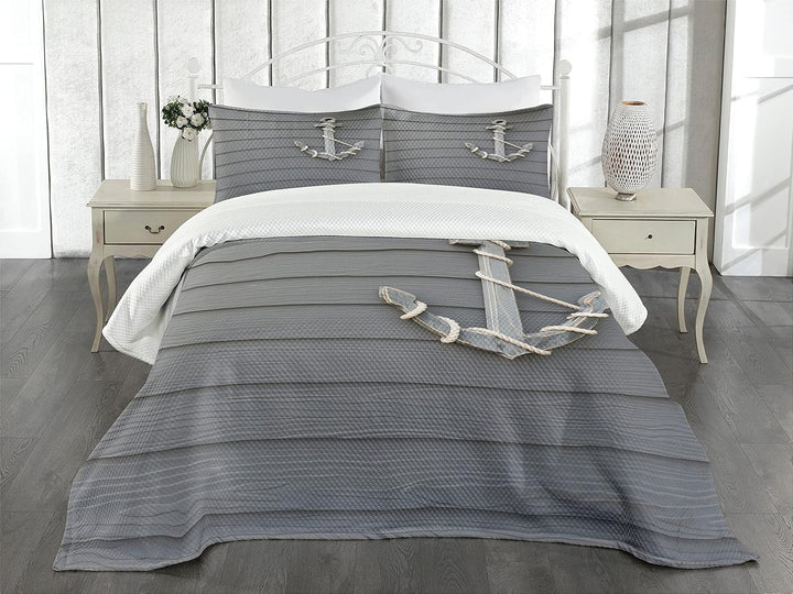 ABAKUHAUS Anker Tagesdecke Set, Antike Wand Navy Natur, Set mit Kissenbezügen Maschienenwaschbar, fü