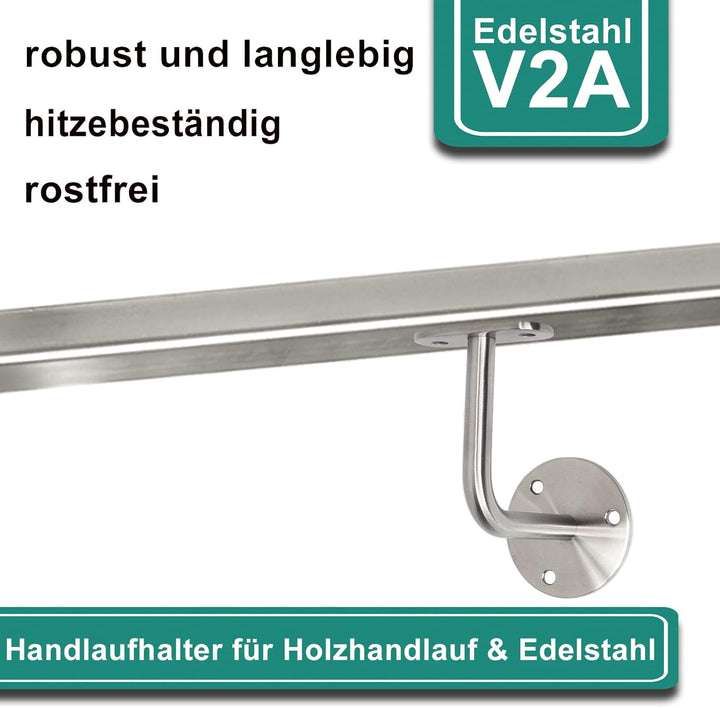 PRIOstahl Handlaufhalter Handlauf Wandhalter Handlaufstütze - 4 x Handlaufträger Flach an die Wand z