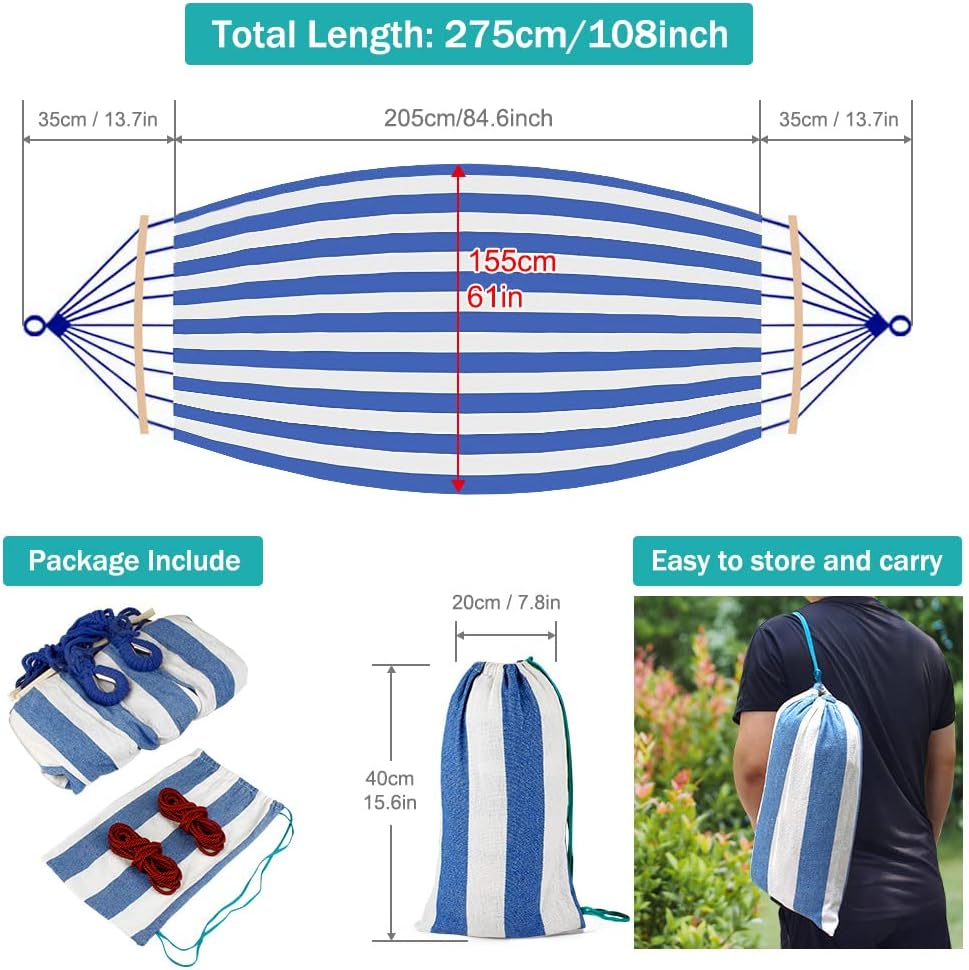 Hängematte Outdoor Camping Hängematte mit gebogener Holzstange, Befestigungsgurte und Tragetasch für