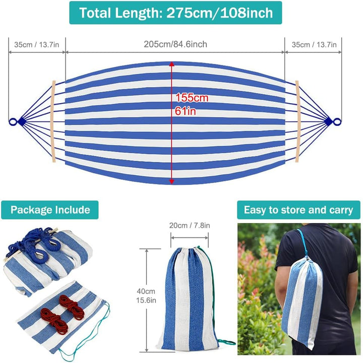 Hängematte Outdoor Camping Hängematte mit gebogener Holzstange, Befestigungsgurte und Tragetasch für