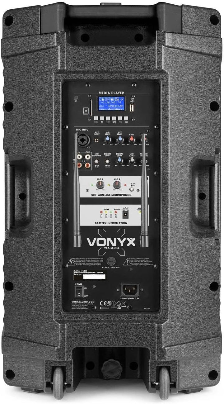 Vonyx VSA500 Partybox 800W Mobile PA Anlage Komplettset, Bluetooth Lautsprecher gross mit Akku, inkl