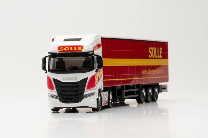 Herpa LKW Modell Iveco S-Way Gardinenplanen-Sattelzug „Solle“, originalgetreu im Massstab 1:87, Mode