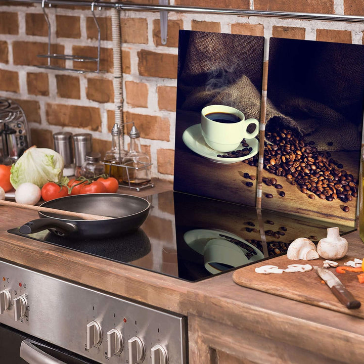 QTA | Herdabdeckplatten Set 2x30x52 cm Ceranfeld Abdeckung Glas Spritzschutz Abdeckplatte Glasplatte