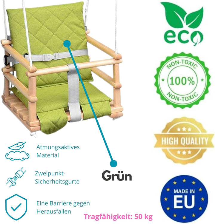 Holz Babyschaukel, Kinderschaukel, Schaukel für Kinder Schaukel 3 in 1 + SICHERHEITSGURT, Kleinkinds