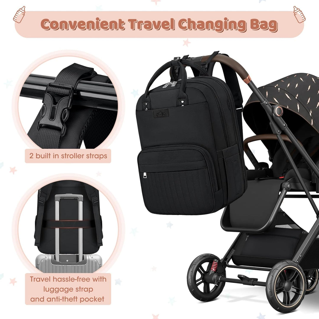 RAINSMORE Baby Wickelrucksack Gross Wickeltasche Rucksack mit Kinderwagengurten und Wickelunterlage