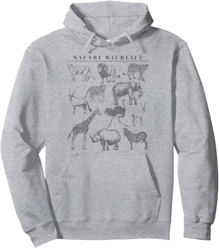 Safari Wildlife Animal Sketches Pullover Hoodie