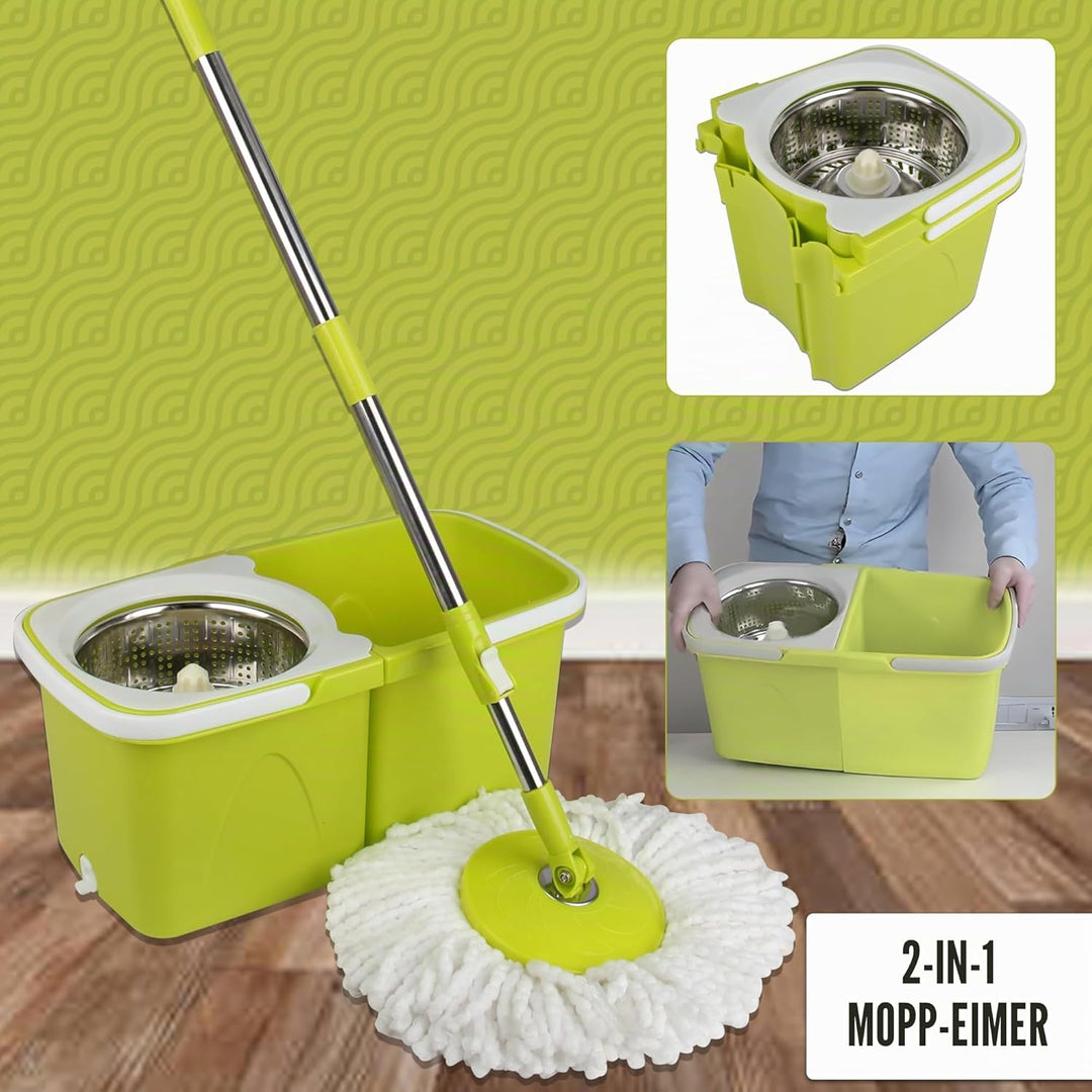 ARSUK Mopp- und Eimer-Sets – 2 separate stapelbare Eimer mit 2 Mikrofaser-Moppköpfen und 360° drehba
