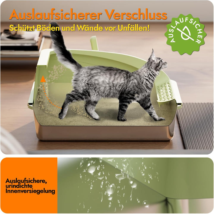 Katzentoilette Edelstahl Halbgeschlossen Gross | Katzenstreuschaufel, Doppelschicht Matte, Leicht zu