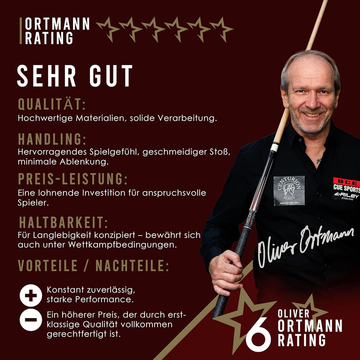Riley Centurion American Billardqueue mit Leinenummanteltem Griff, 147 cm, 13 mm Spitzen-Gelenkschut