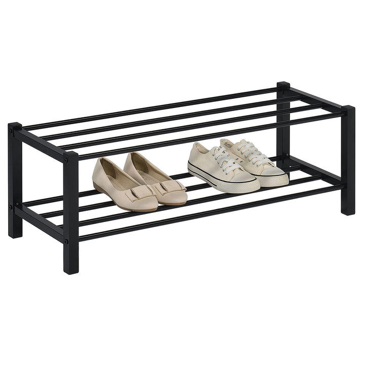 IDIMEX Schuhregal NAVAN Metall Schwarz, robuste Schuhbank mit 2 Ablagen, platzsparende Schuhkommode,