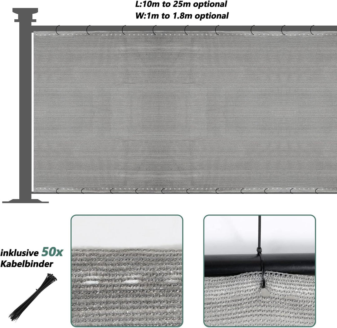 Yakimz Zaunblende Schattiernetz 1,8 x 10m, 150 g/m² HDPE Tennisblende Schattennetz Sichtschutz Winds