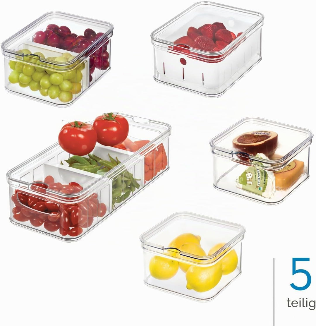 iDesign Kühlschrank-Organizer-Set aus Kunststoff, 5 Stück, transparent/mattweiss, 5 Stück Set of 5 T