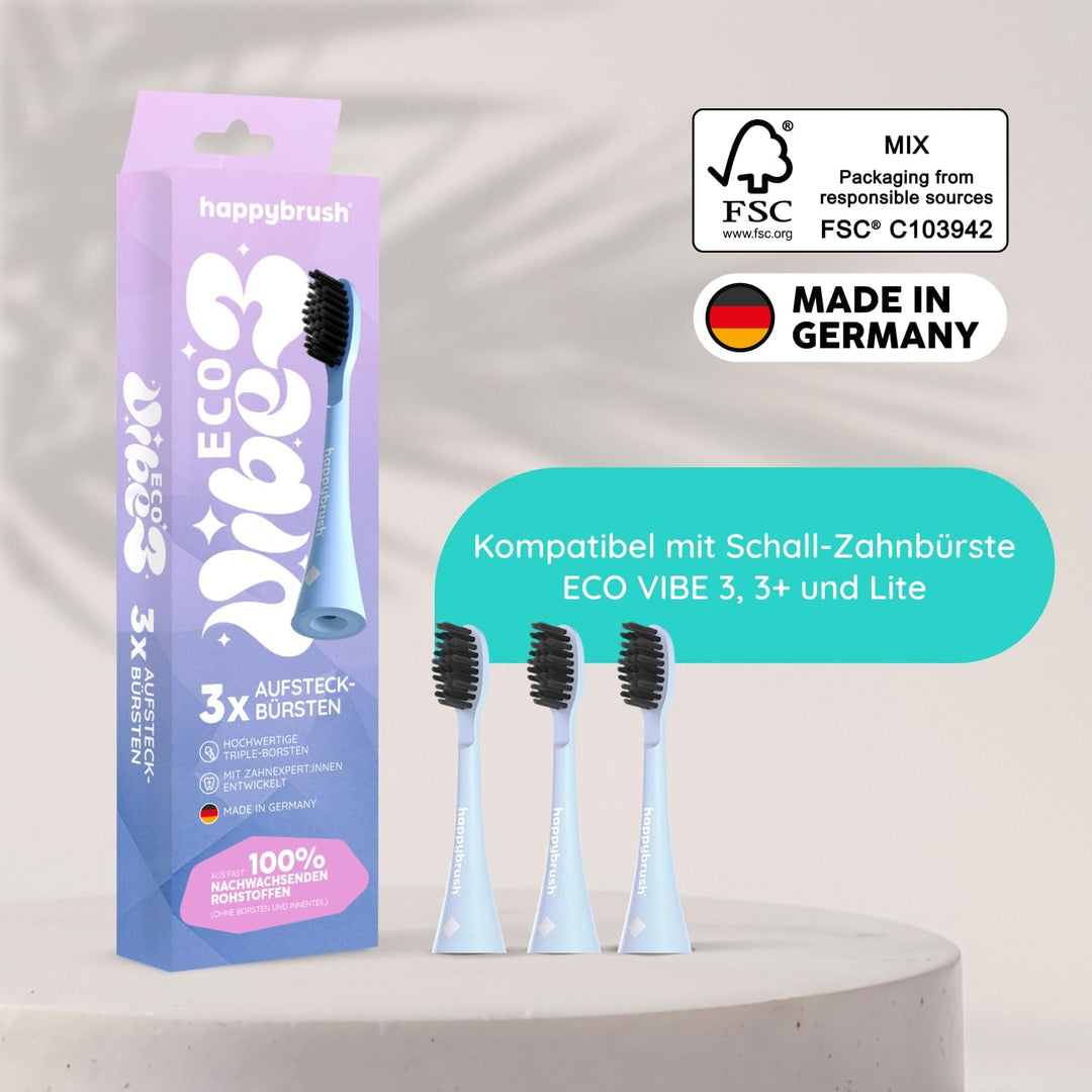 happybrush Aufsteckbürsten 9 Stück (3x3) für elektrische Schallzahnbürste ECO VIBE Sunrise Wechselkö