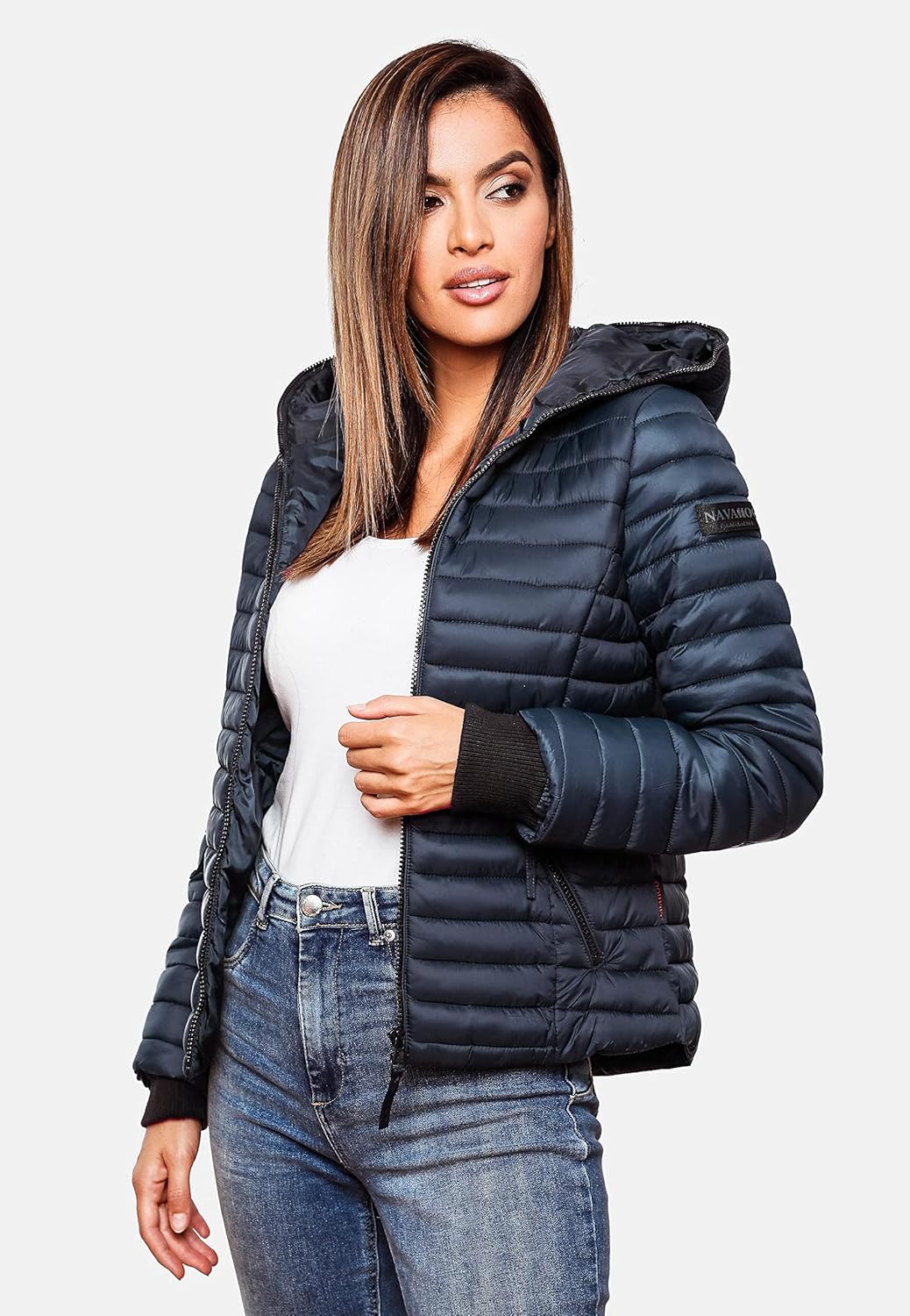 Navahoo Damen Damen leichte Übergangsjacke Steppjacke mit Kapuze Kimuk XS-XXL XS Navy, XS Navy