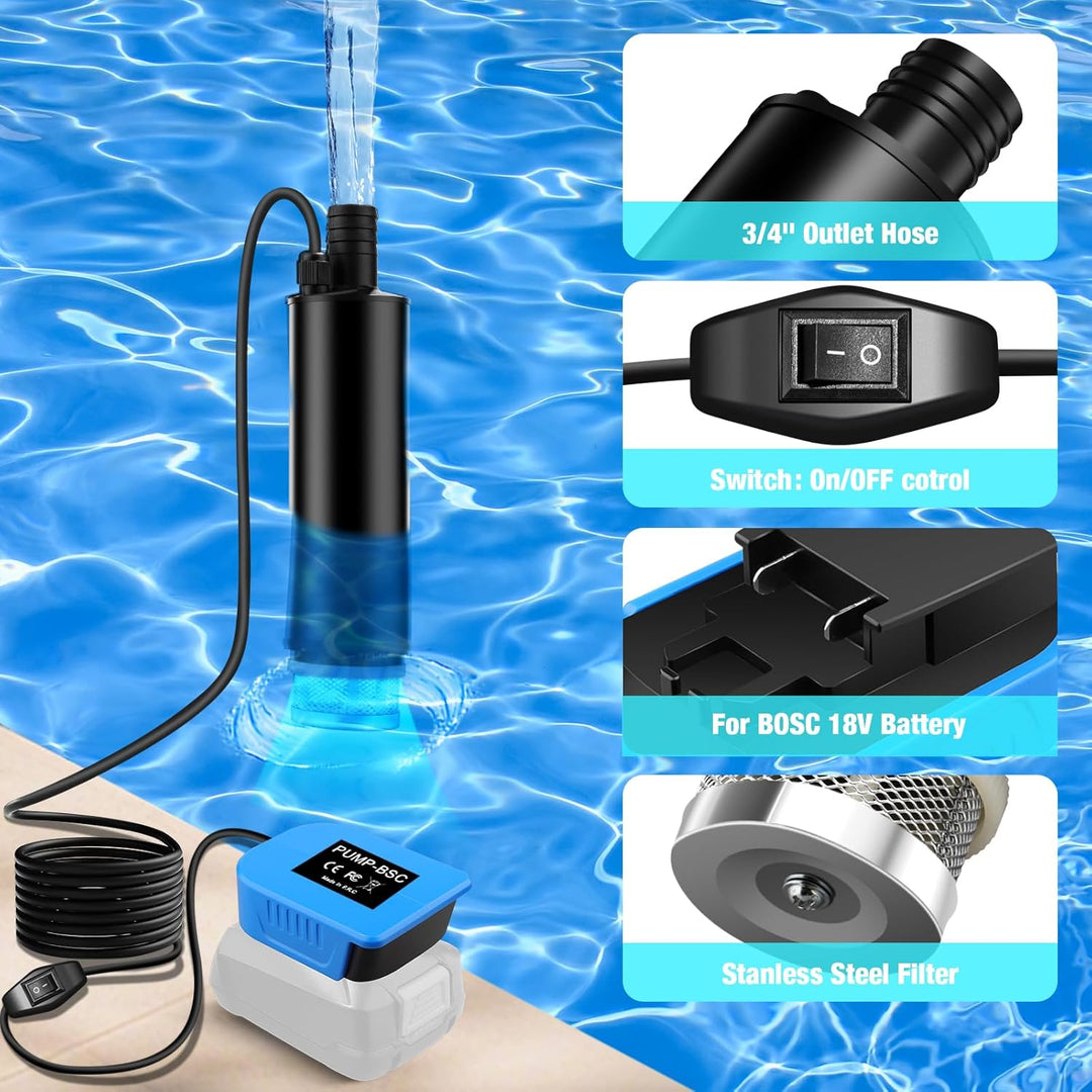 Tragbare Wasserpumpe Sumpfpumpe für Bosch 18V Home and Garden PBA Akku, 120W, 12V Regenfass Wassertr