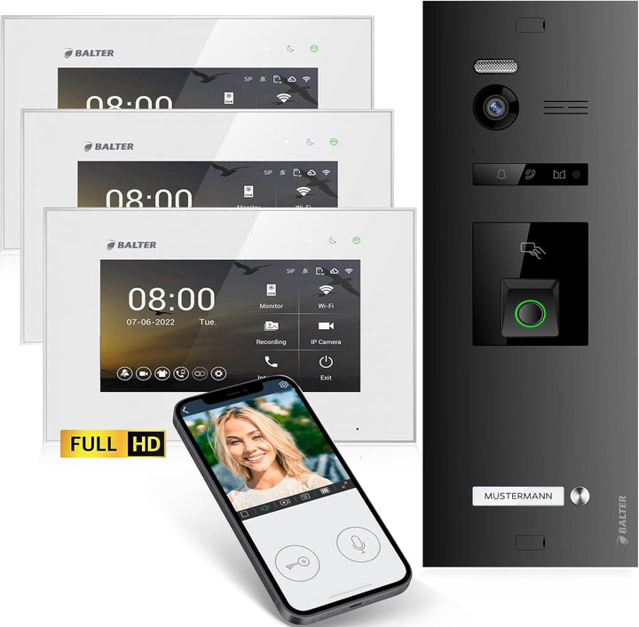 Balter EVO-HD Video Türsprechanlage mit Fingerprint, Video Türklingel, Smartphone App,1 Familienhaus