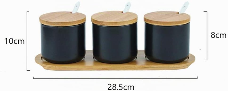 OnePine 3er Set Keramik Gewürzdosen Salztopf Keramik Zuckerdose Gewürzgläser mit Löffel und Bambus D