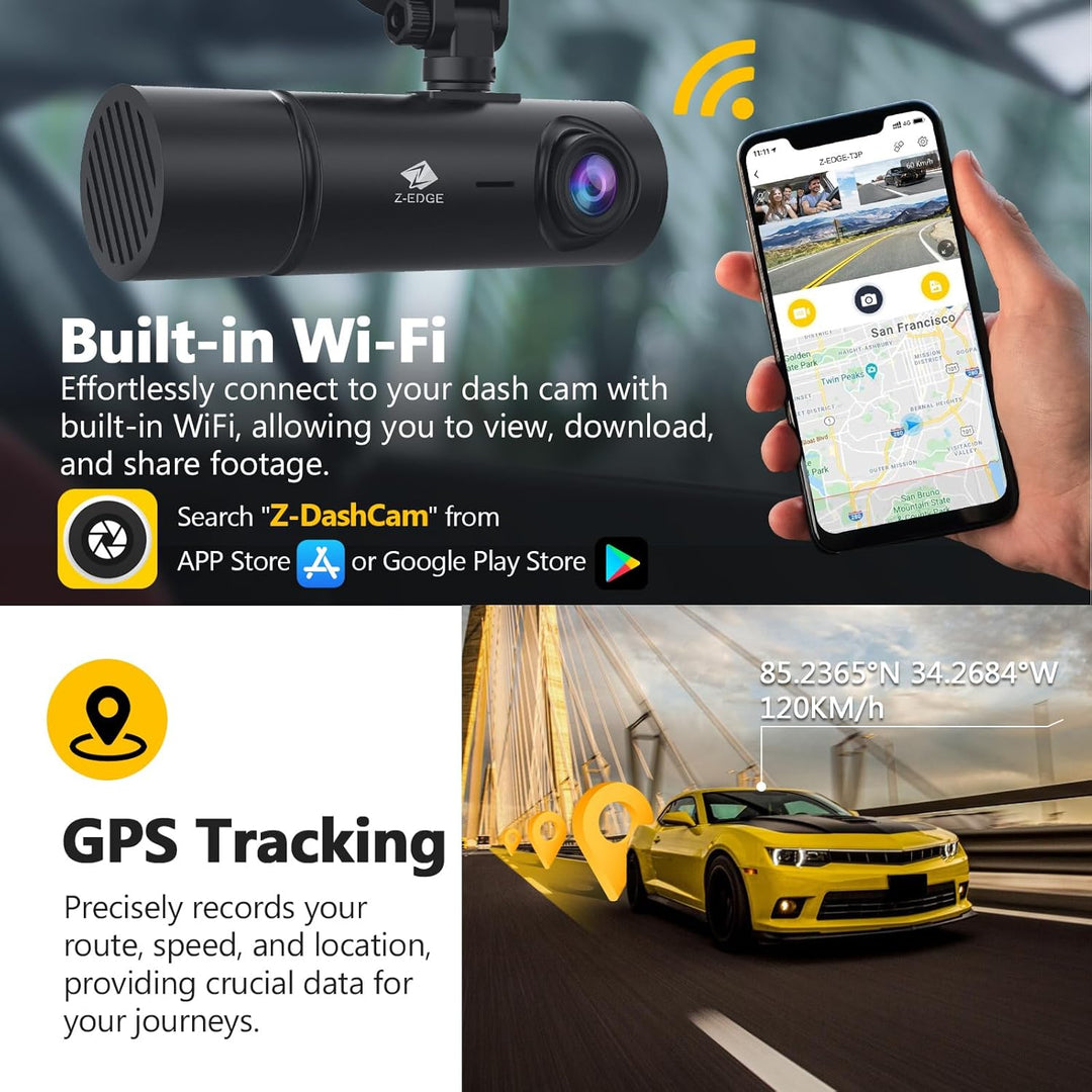 Z-Edge Dashcam 3-Kanal 5K/4K/2K/1080P mit GPS Wi-Fi, Vorne Innen Hinten, IPS Touchscreen, WDR, Infra