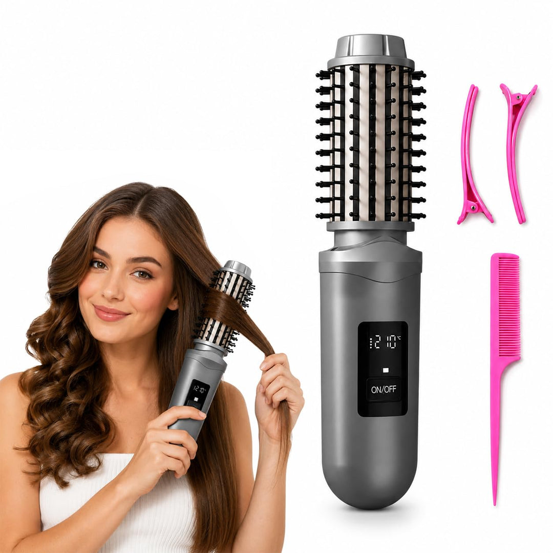 Thermobürste, Wiederaufladbar Lonische Lockenbürste für definierte Locken & Wellen, 3 Temperaturstuf