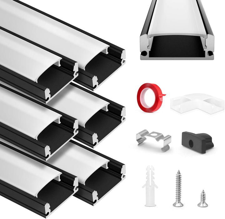 HOMMAND 6 x 1m/3,3ft LED Profil U-Form, LED Leiste Profil und Diffusor, LED Streifen Kanal mit Eckve