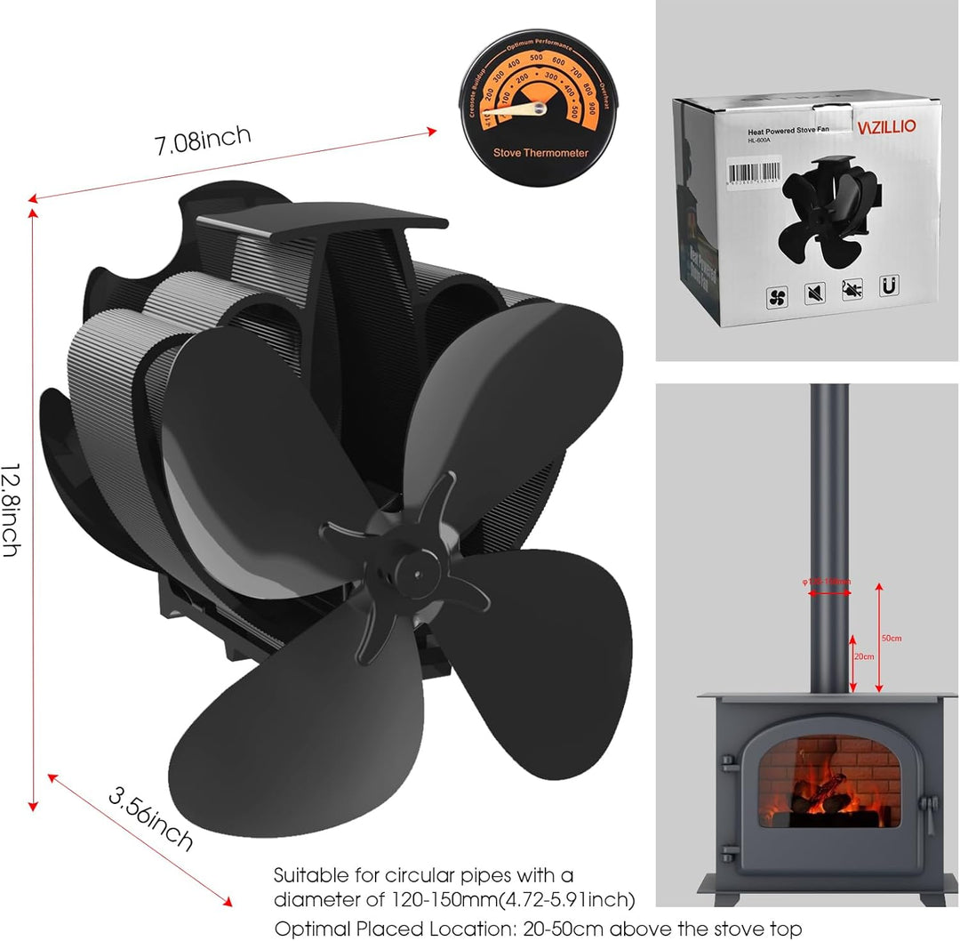Kaminventilator für Kamin Holzöfen Öfen, 4 Flügel Magnetisch Ofenventilator für, Magnetisch