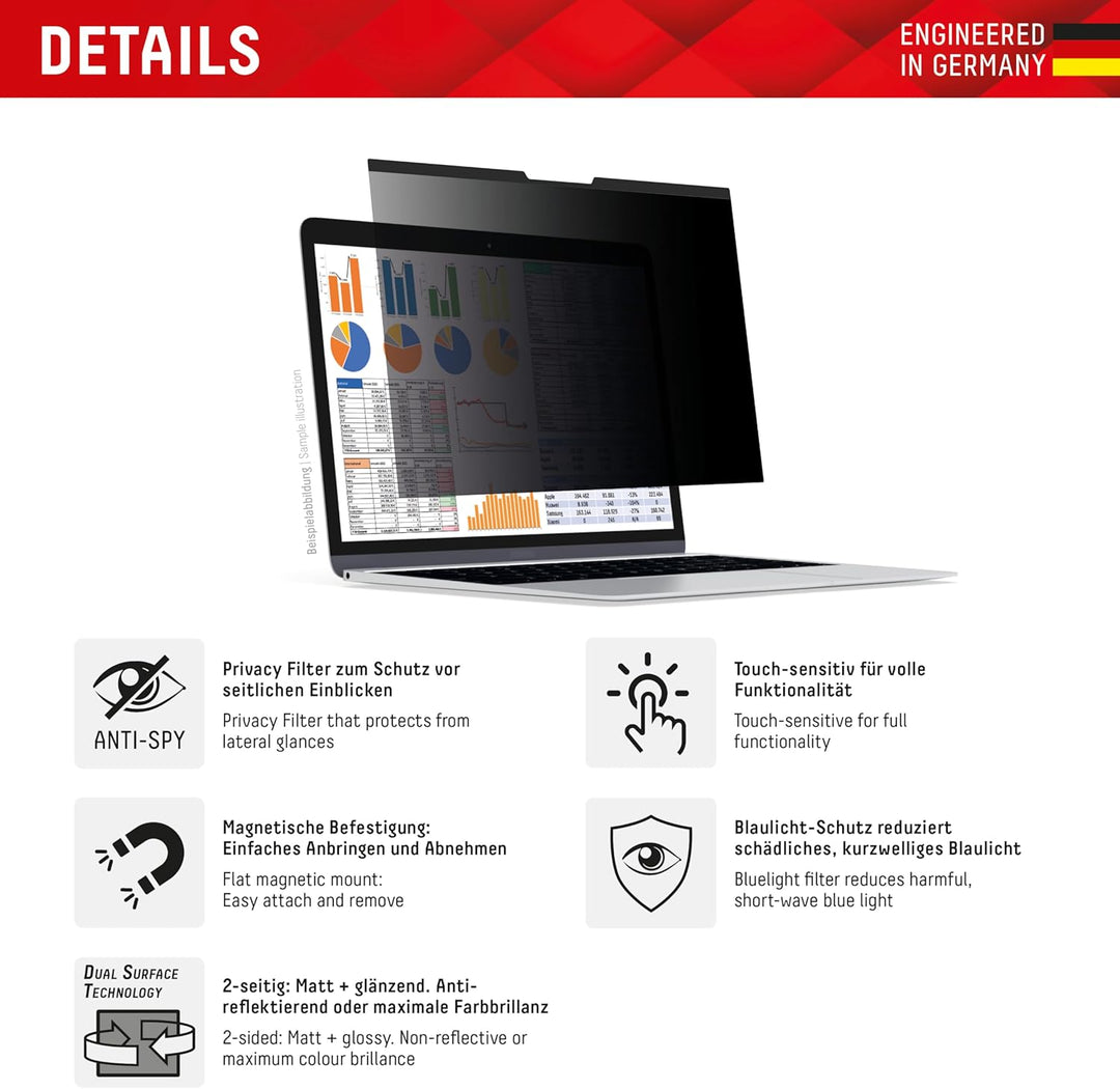 Displex PRIVACY SAFE Magnetischer 2-Wege Blickschutzfilter für Laptop/Notebook 14'' (16:10), 30,1 x
