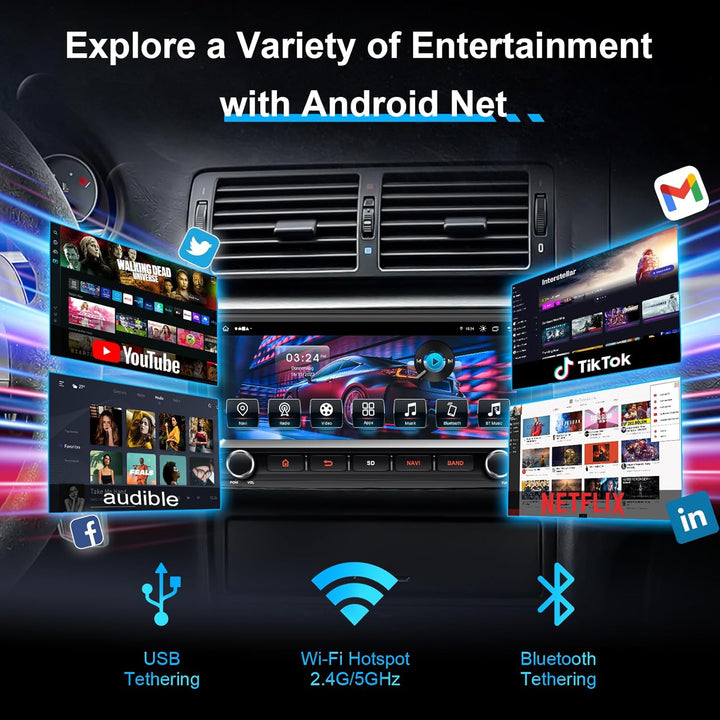 8.8'' Android 14 Car Stereo for BMW E46 M3 / Rover 75 / MG ZT | 1 DIN In-Dash Radio with Wireless Ca