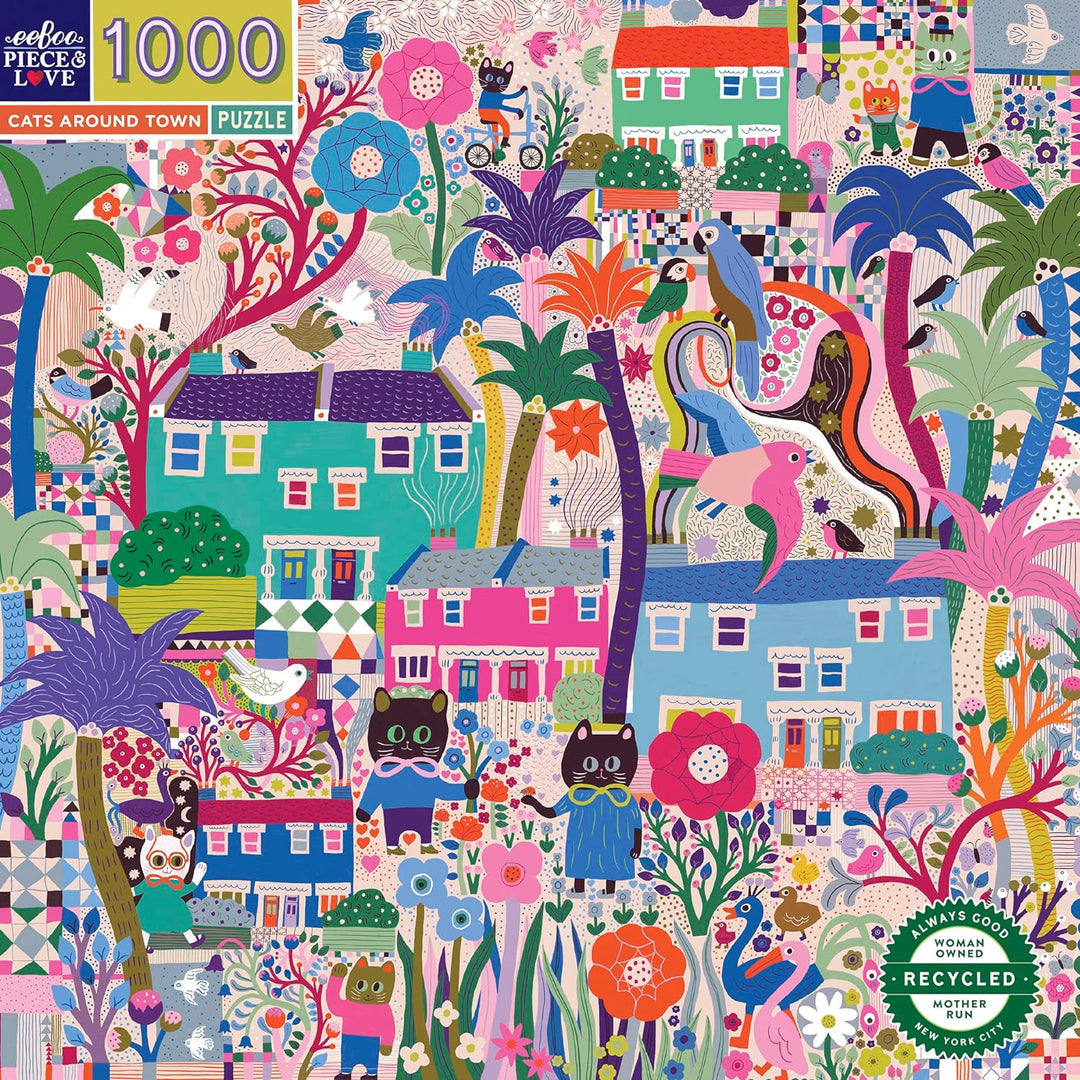 eeBoo PZTCTO Garden Puzzle für Erwachsene, 1000 Teile – Katzen in der Stadt