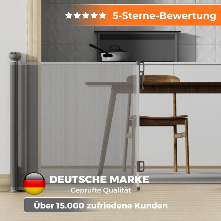 Allyson Treppenschutzgitter ausziehbar bis 140 cm, 86 cm hoch, Baby- und Haustier-Schutzgitter, Gerä