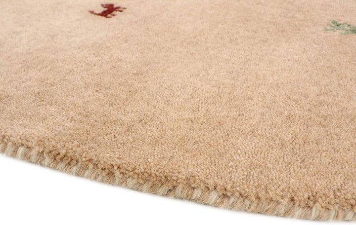 carpetfine Wollteppich Gabbeh Uni Rund Beige Ø 80 | Moderner Teppich für Wohn- und Schlafzimmer Ø 80
