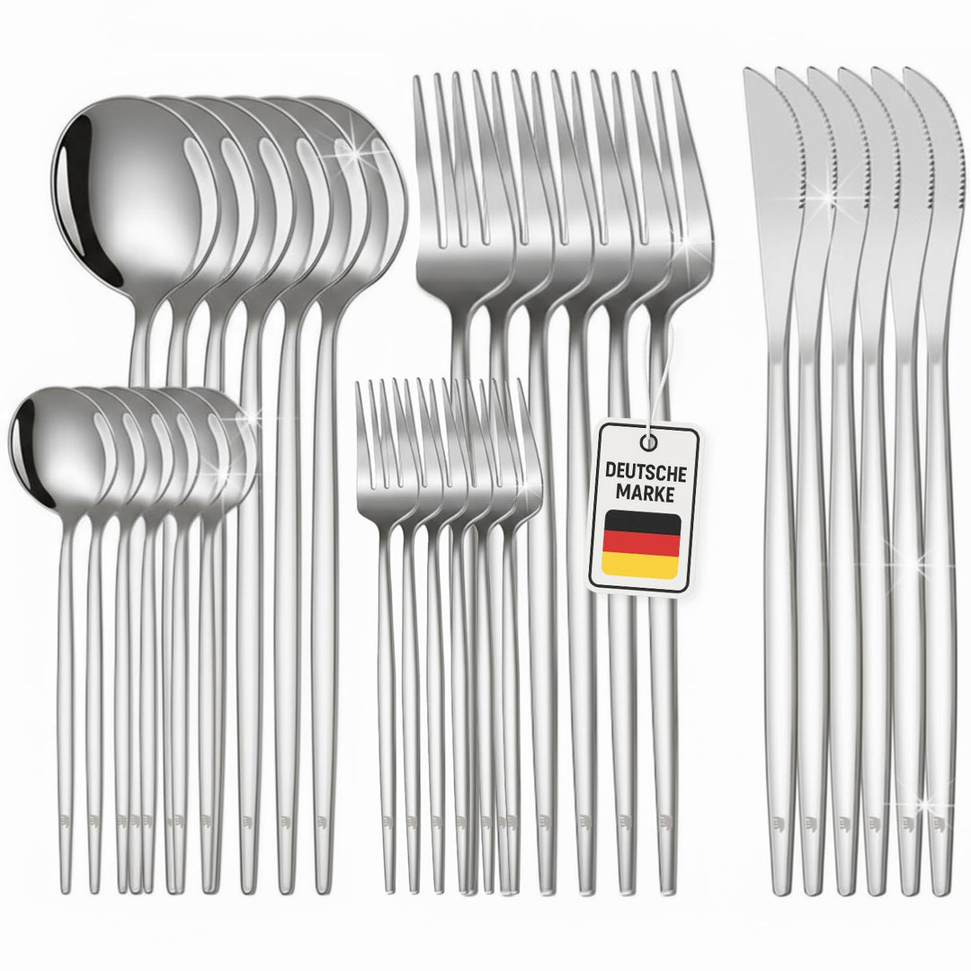 Premium Besteckset, 30-teilig, Gold, Edelstahl, Spülmaschinenfest, Elegantes Design, Tafelbesteck fü