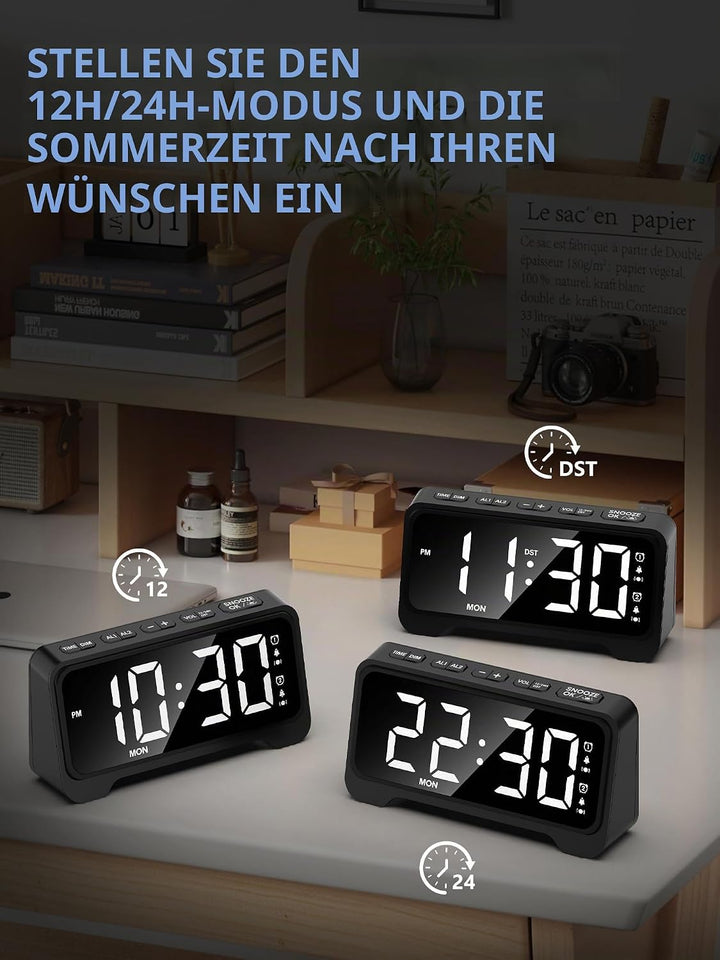 Mesqool Vibrationswecker, Lauter Wecker für Tiefschläfer, Digitaler Wecker mit Nachtlicht, Grosses D