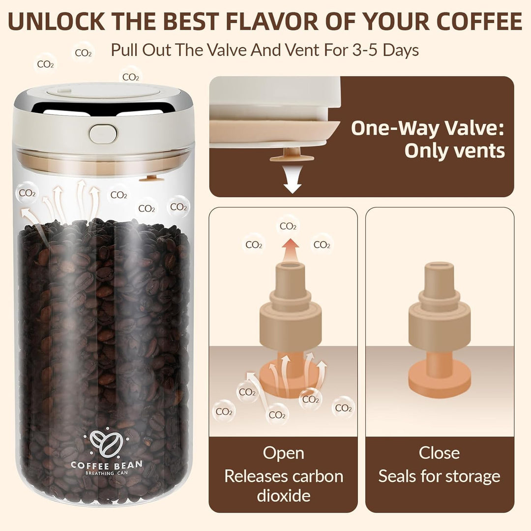 Kaffeedose Luftdicht, 1700ml Kaffeebohnen Behälter, Kaffeebehälter mit CO₂-Ventil & Datumsanzeige, A