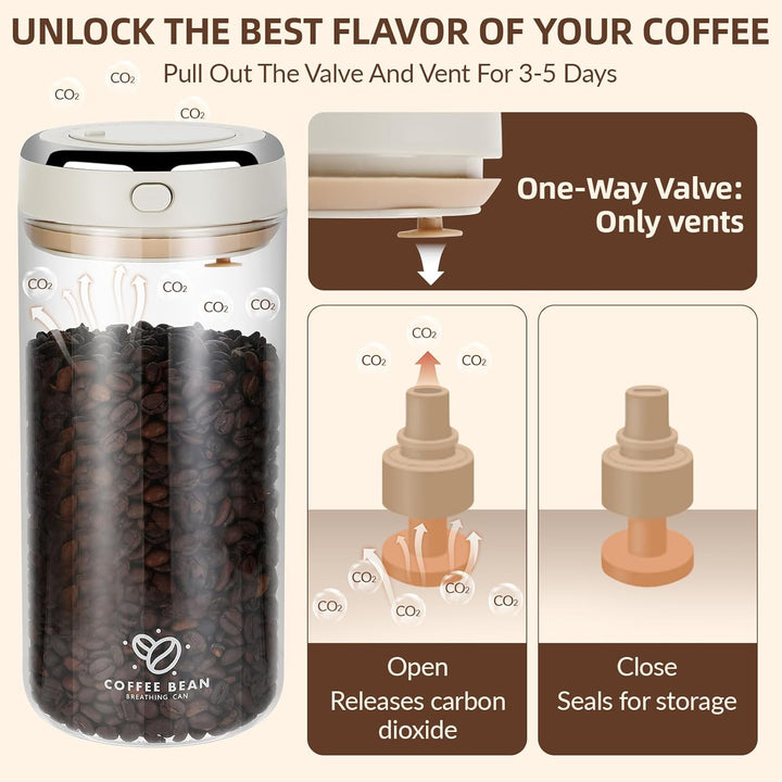 Kaffeedose Luftdicht, 1700ml Kaffeebohnen Behälter, Kaffeebehälter mit CO₂-Ventil & Datumsanzeige, A