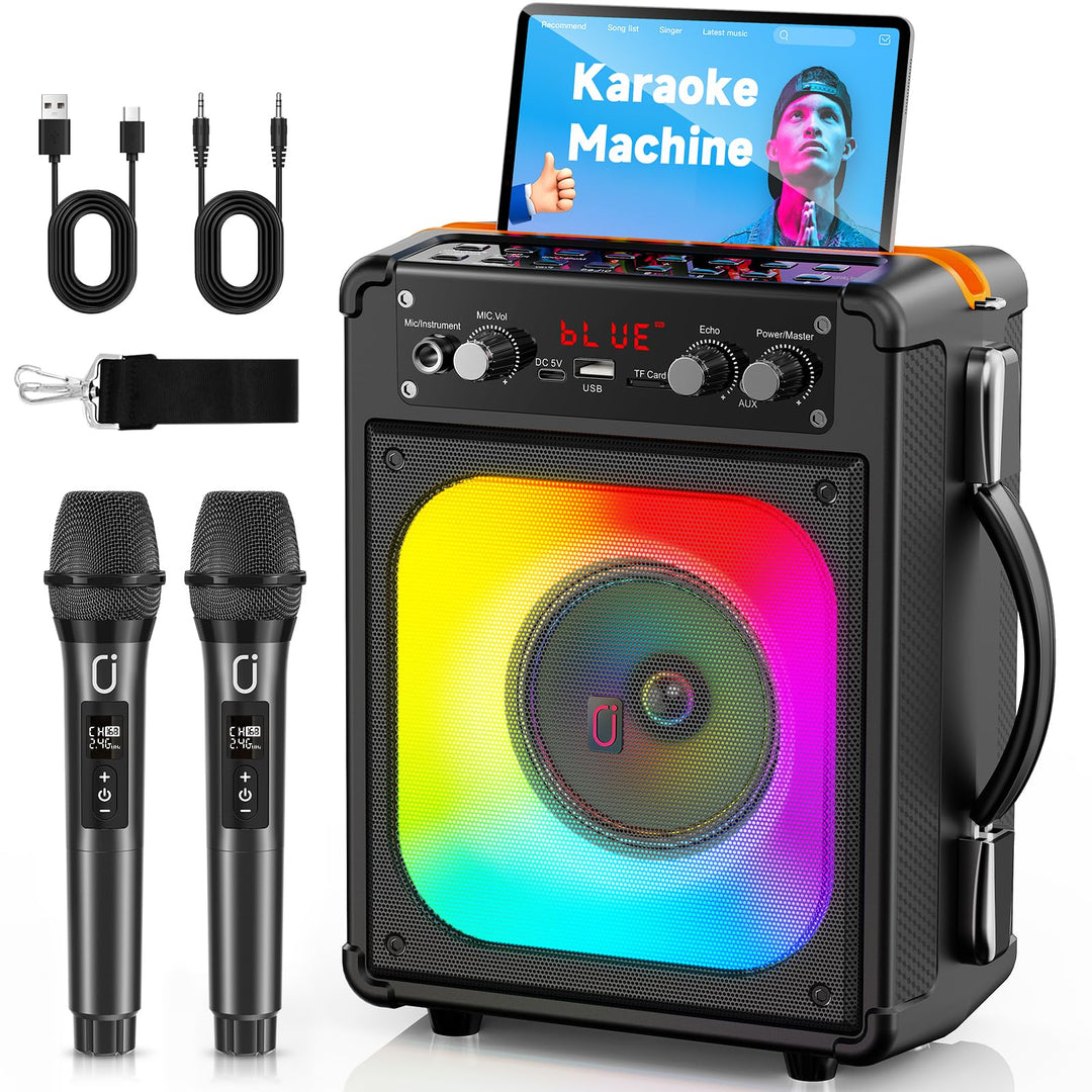 Karaoke Maschine Karaoke Anlage Mit 2 Mikrofonen, Karaoke Set Tragbare Karaoke Maschine Mit 2 Drahtl