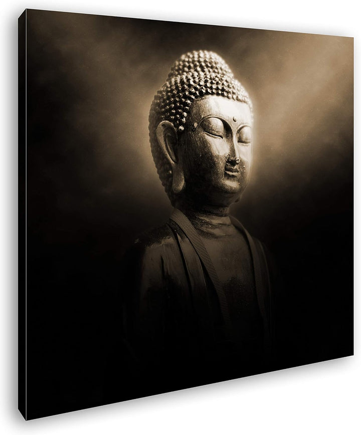 deyoli Dark Buddha Statur Format: 70x70 Effekt: Sepia als Leinwandbild, Motiv fertig gerahmt auf Ech