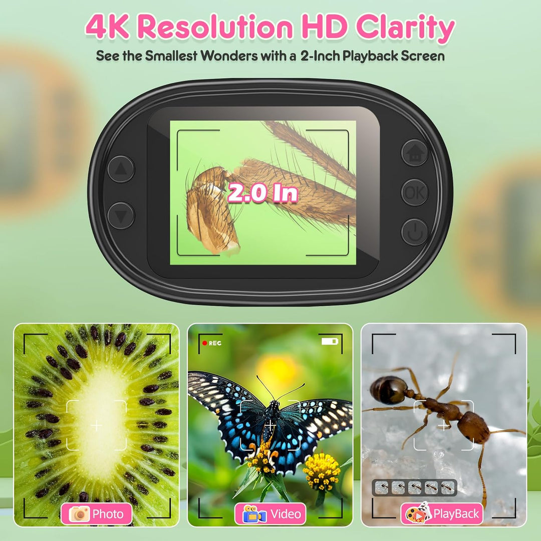 1000X Digitales Handmikroskop mit 2,0" 4K Bildschirm – Wiederaufladbares Komplett-Set inkl. 32GB Spe