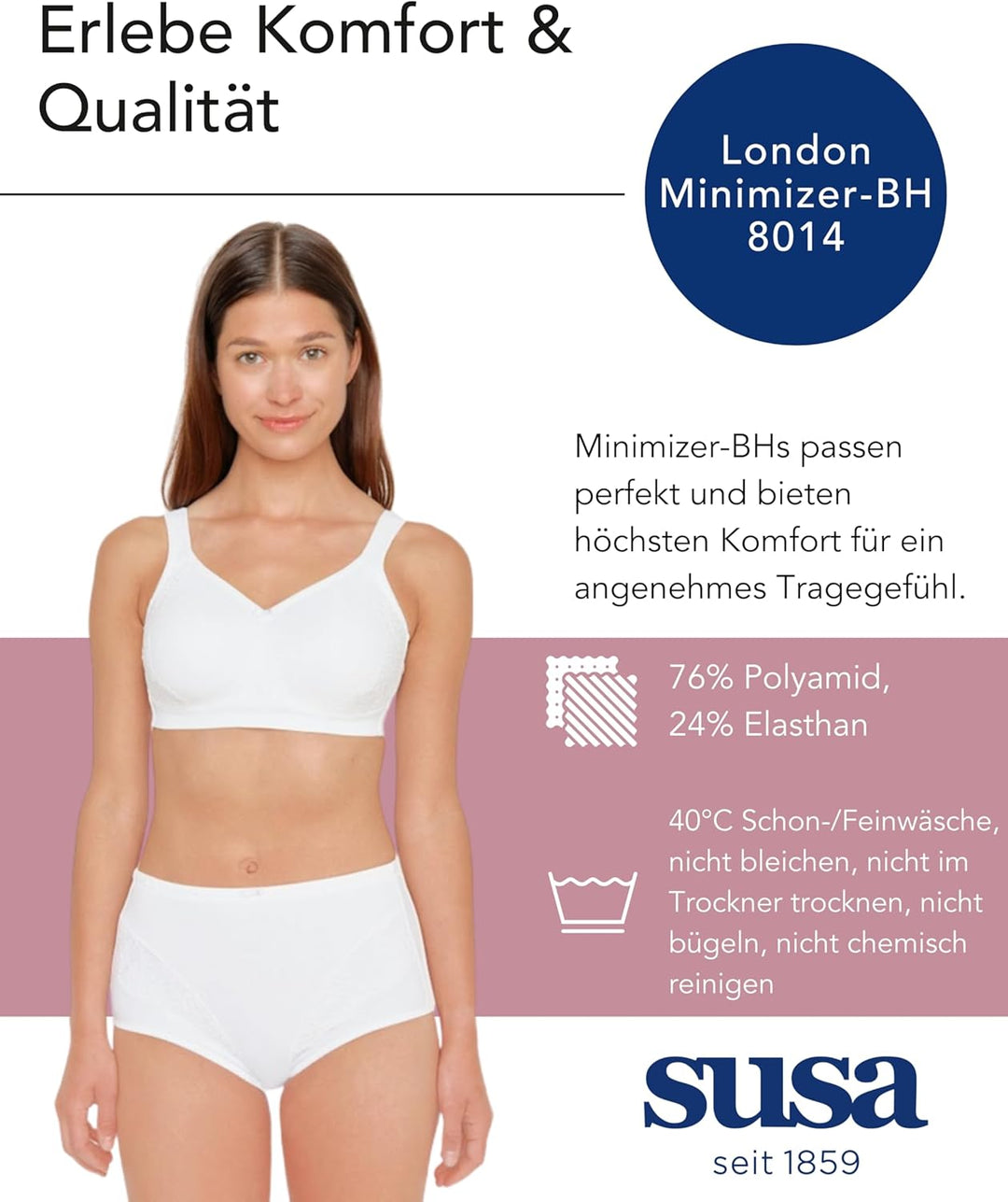 SUSA Minimizer BH Damen ohne Bügel I London I Damen-BHs mit Minimizer Schnittform, verkleinert die B